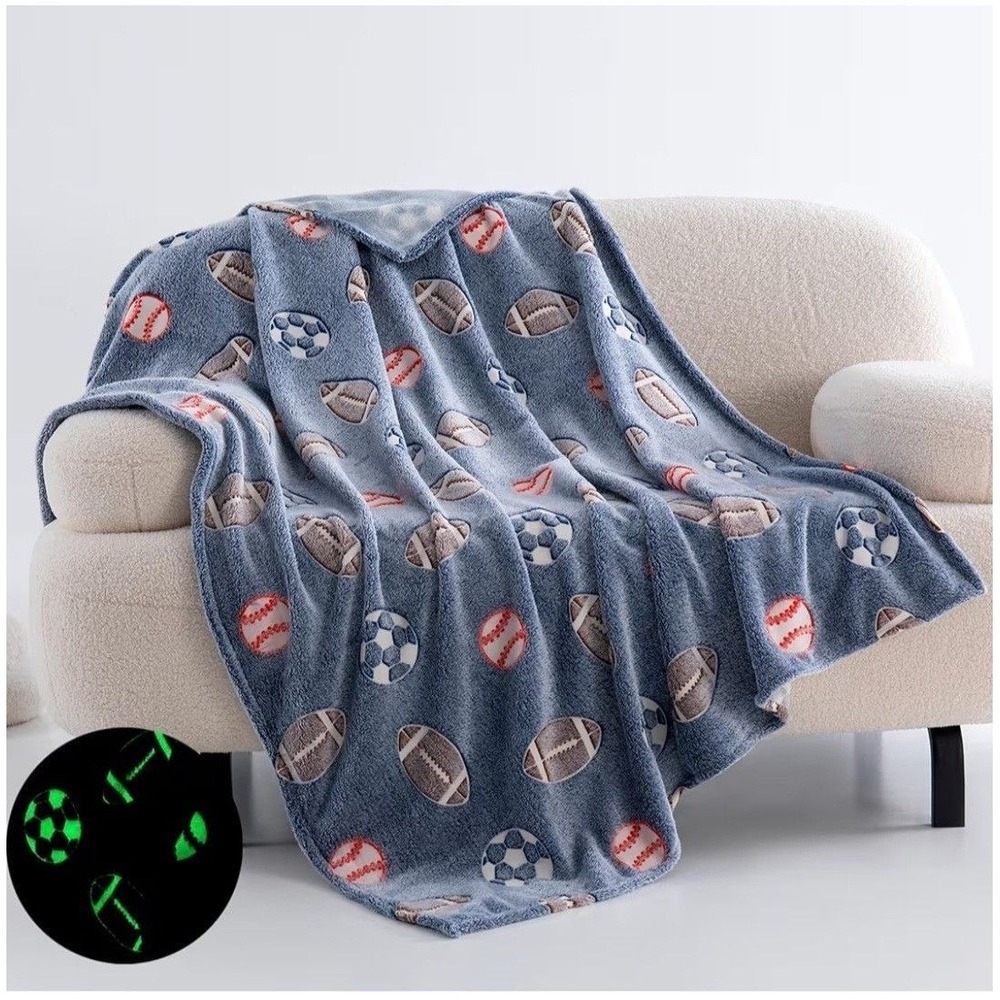 NEW Soccer Football Baseball Glow in the Dark Throw Blanket, Size 50in. x 60in.